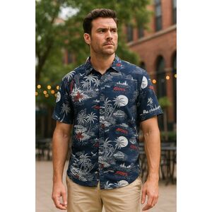 The Boys Amazon Tv Show Blue Graphic Button Up Shirt Sleeve Shirt  Mens Sz Large